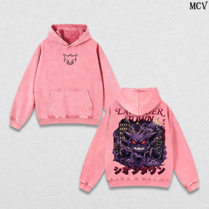 Retro 90S Gengar Ghost Lavender Town Legend Anime Vintage Washed Tee Unisex Oversize Anime Manga Washed Heavyweight Cotton T-Shirt, Gift for Anime Fan Lover