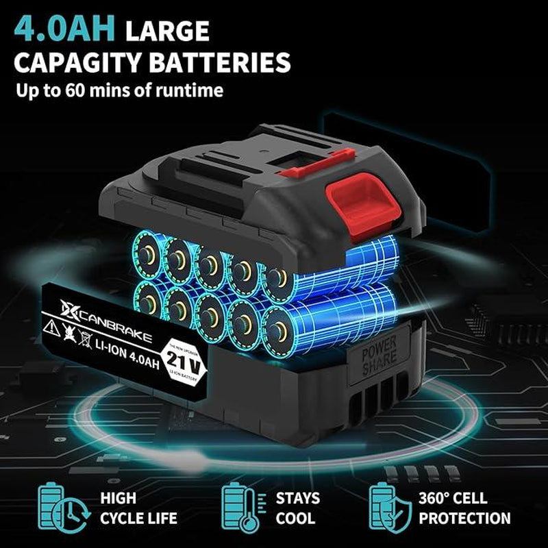 750N.M Cordless Impact Wrench, All-Metal Cordless Impact Gun with 2 * 4.0Mah, 3-IN-1 Electric Impact Wrench with 5 Sleeves, High Torque 1/2 Impact Wrench