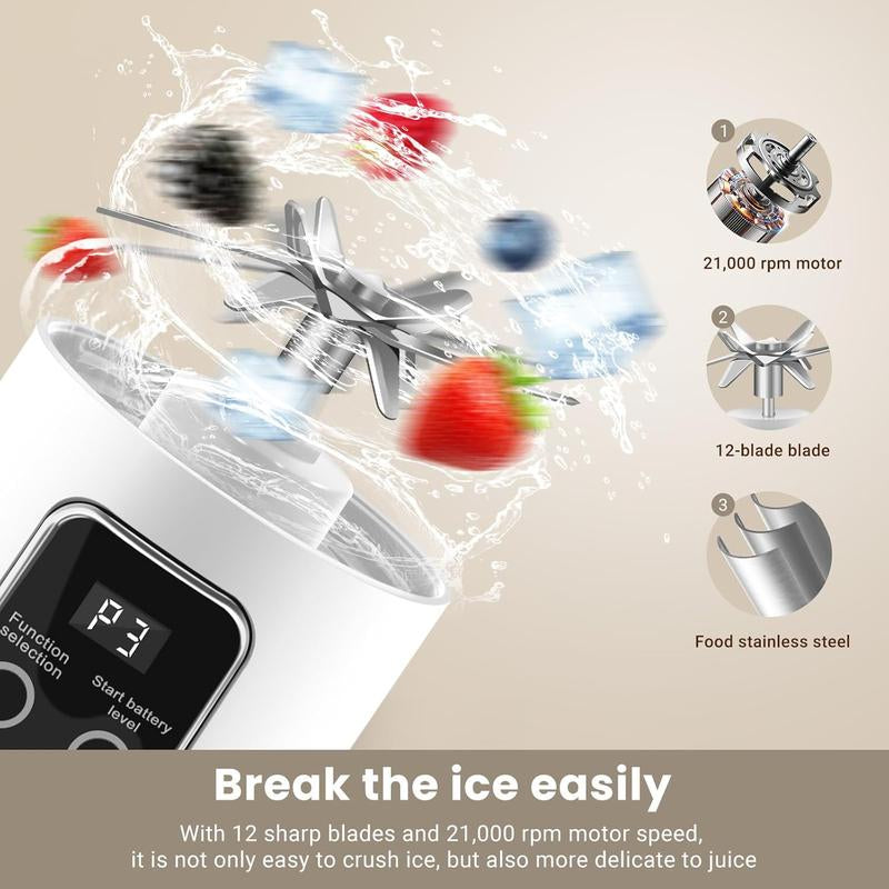 Portable Blender Personal Electric USB，500ML Portable Juicer Shakes and Smoothies Blender，Small Blenders，Mixing，Compact、Convenient and Versatile (White & Purple)