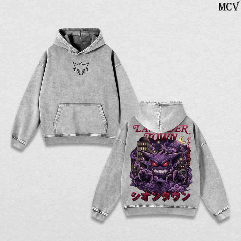 Retro 90S Gengar Ghost Lavender Town Legend Anime Vintage Washed Tee Unisex Oversize Anime Manga Washed Heavyweight Cotton T-Shirt, Gift for Anime Fan Lover