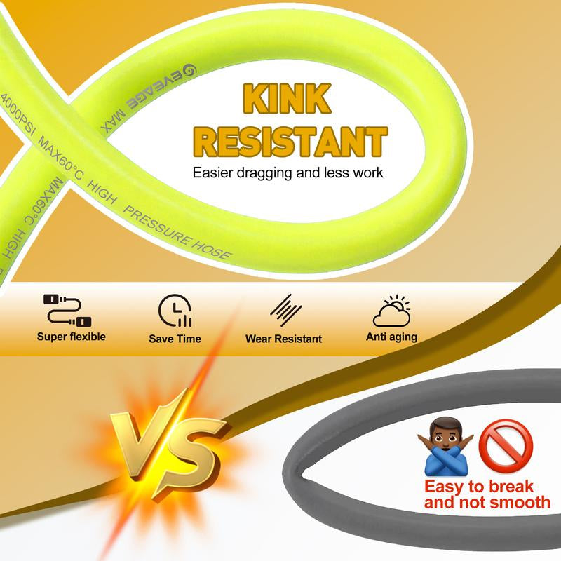 EVEAGE 50FT X 1/4"Pressure Washer Hose, 2600 PSI Flexible Kink Resistant Power Washer Hose with M22 Female Thread and 3/8“ Quick Connect Adapter